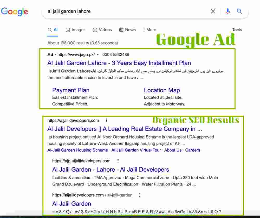 Adv Vs Organic Search Result Example